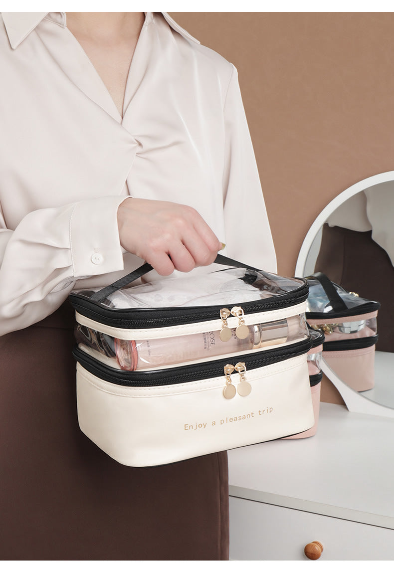 Multifunction Double Transparent Cosmetic Bag Women Make Up Case Big Capacity Travel Makeup Organizer Toiletry Beauty Storage