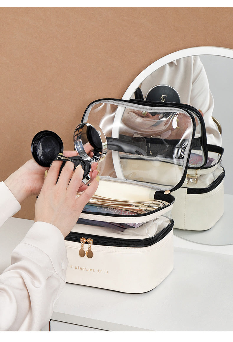 Multifunction Double Transparent Cosmetic Bag Women Make Up Case Big Capacity Travel Makeup Organizer Toiletry Beauty Storage