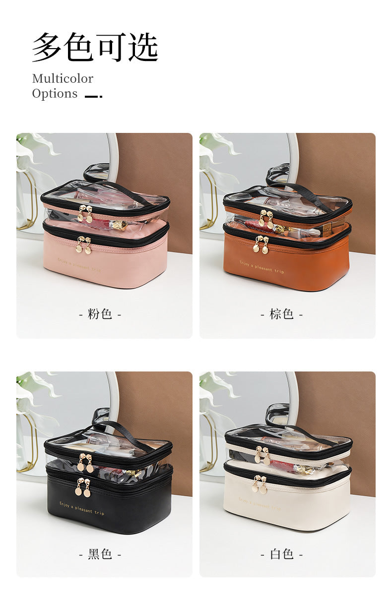 Multifunction Double Transparent Cosmetic Bag Women Make Up Case Big Capacity Travel Makeup Organizer Toiletry Beauty Storage