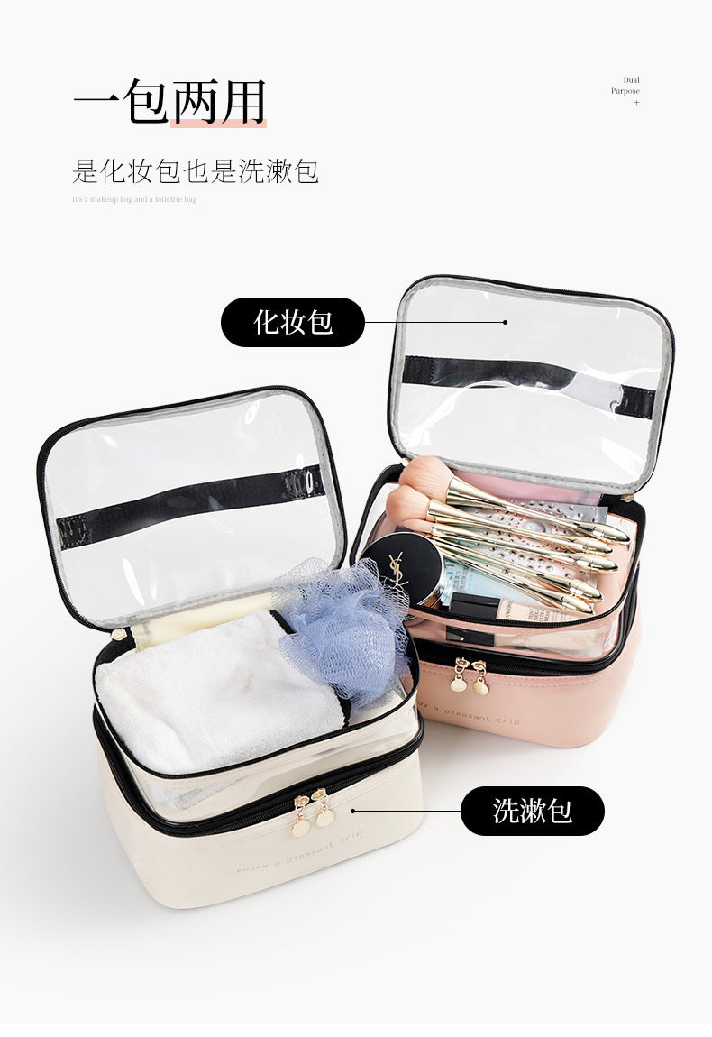 Multifunction Double Transparent Cosmetic Bag Women Make Up Case Big Capacity Travel Makeup Organizer Toiletry Beauty Storage