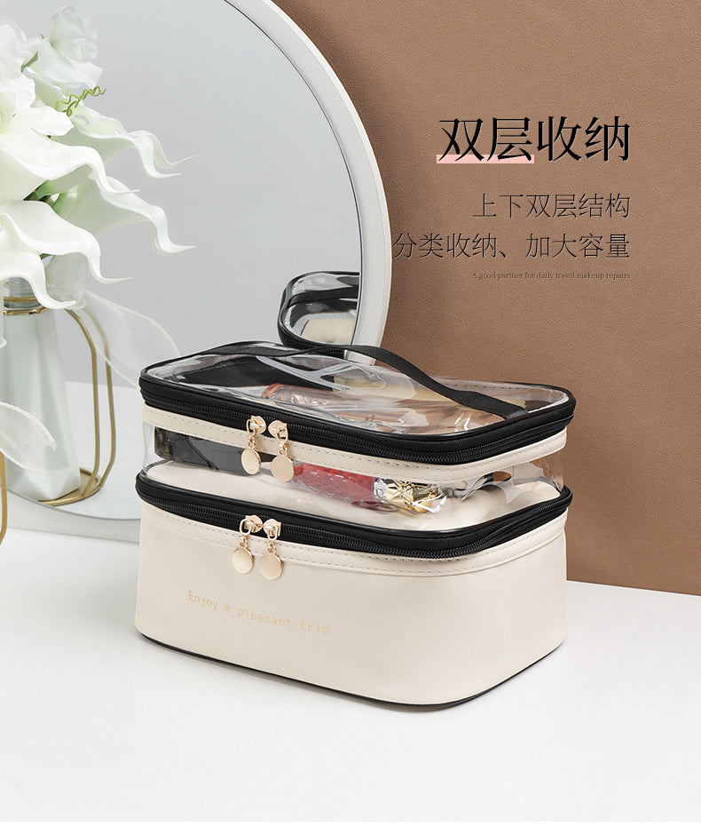 Multifunction Double Transparent Cosmetic Bag Women Make Up Case Big Capacity Travel Makeup Organizer Toiletry Beauty Storage