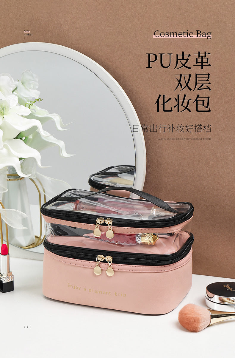 Multifunction Double Transparent Cosmetic Bag Women Make Up Case Big Capacity Travel Makeup Organizer Toiletry Beauty Storage
