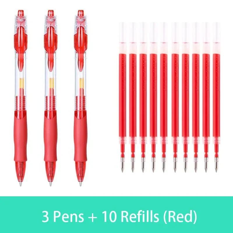 Retractable Gel Pen Set 0.5mm Black/Red/Blue Large Capacity Ball Point Pen Handle Replaceable Refills Rod School Office Supplies