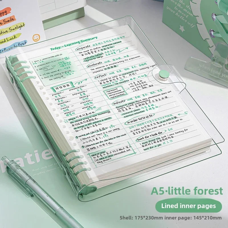 A5 Transparent Soft Cover 60 Pages Diary Loose Leaf Checkered Book School Notebooks Notebook Notepad Writing Pads Office