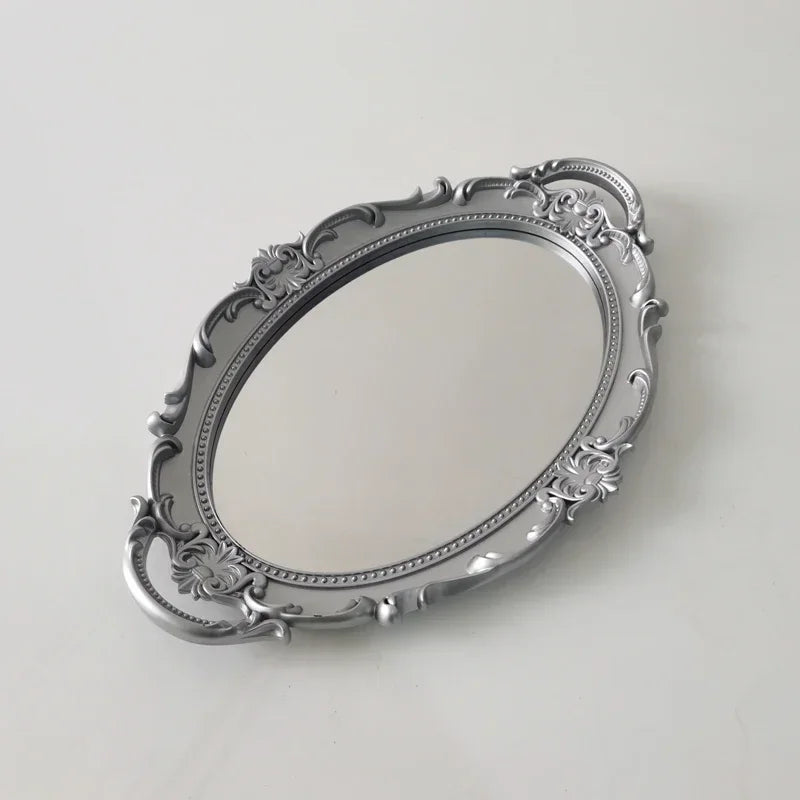 European Decorative Plate Storage Tray Oval Plate Jewelry Display Rotary Candy Decor Tray Mirror Decorative Make Up Mirror