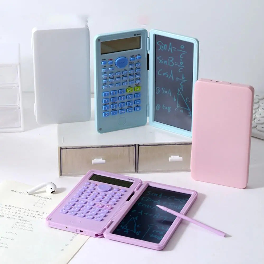 2 IN 1 Scientific Calculator with LCD Notepad 12 Digits Math Calculator Portable Foldable Handwriting Board School Office