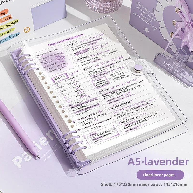 A5 Transparent Soft Cover 60 Pages Diary Loose Leaf Checkered Book School Notebooks Notebook Notepad Writing Pads Office