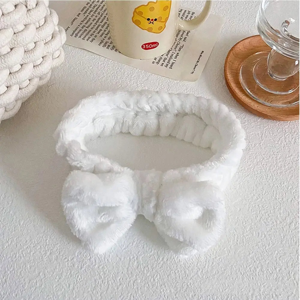Elastic Coral Fleece Hair Band Soft Bow Fluffy Bowknot Make Up Hairband Knot Cosmetic Headbands Women