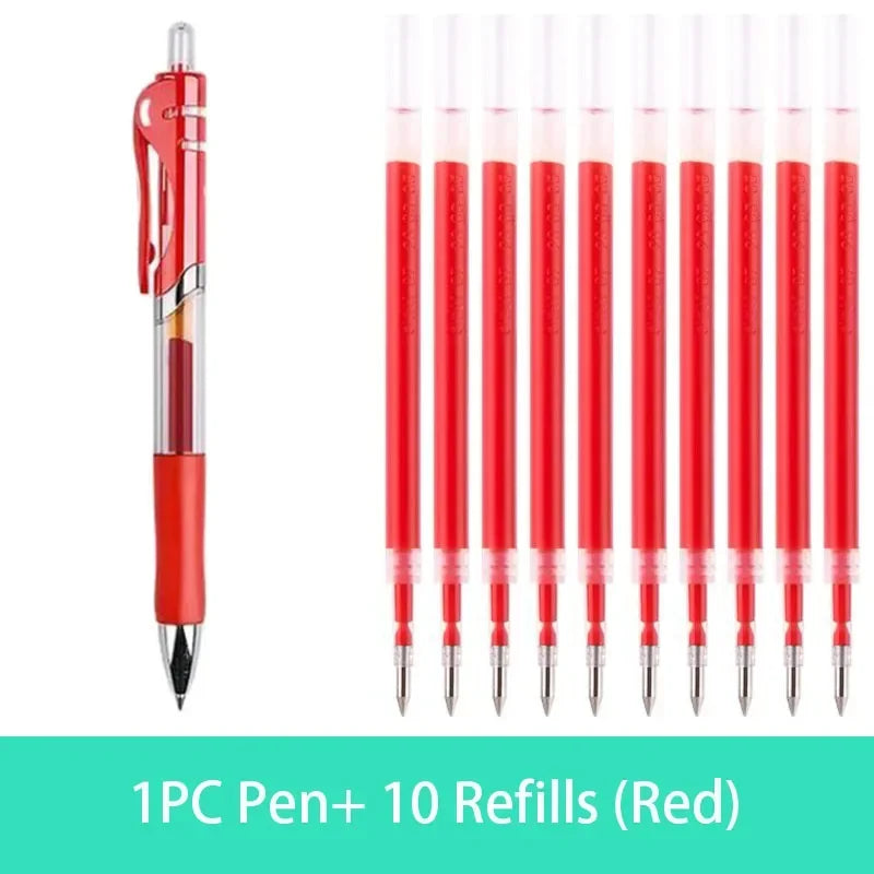 Retractable Gel Pen Set 0.5mm Black/Red/Blue Large Capacity Ball Point Pen Handle Replaceable Refills Rod School Office Supplies