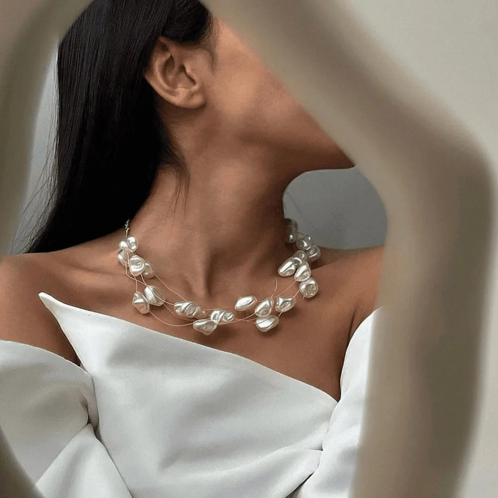 2pcs/set Hot  Irregular Imitation Pearl Chain Necklace Bracelet Jewelry Sets Unquie For Women Party Wedding Jewelry Gift S011