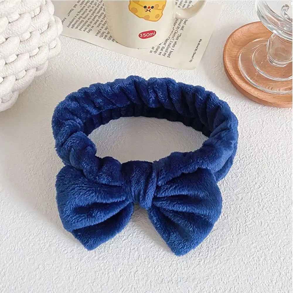 Elastic Coral Fleece Hair Band Soft Bow Fluffy Bowknot Make Up Hairband Knot Cosmetic Headbands Women