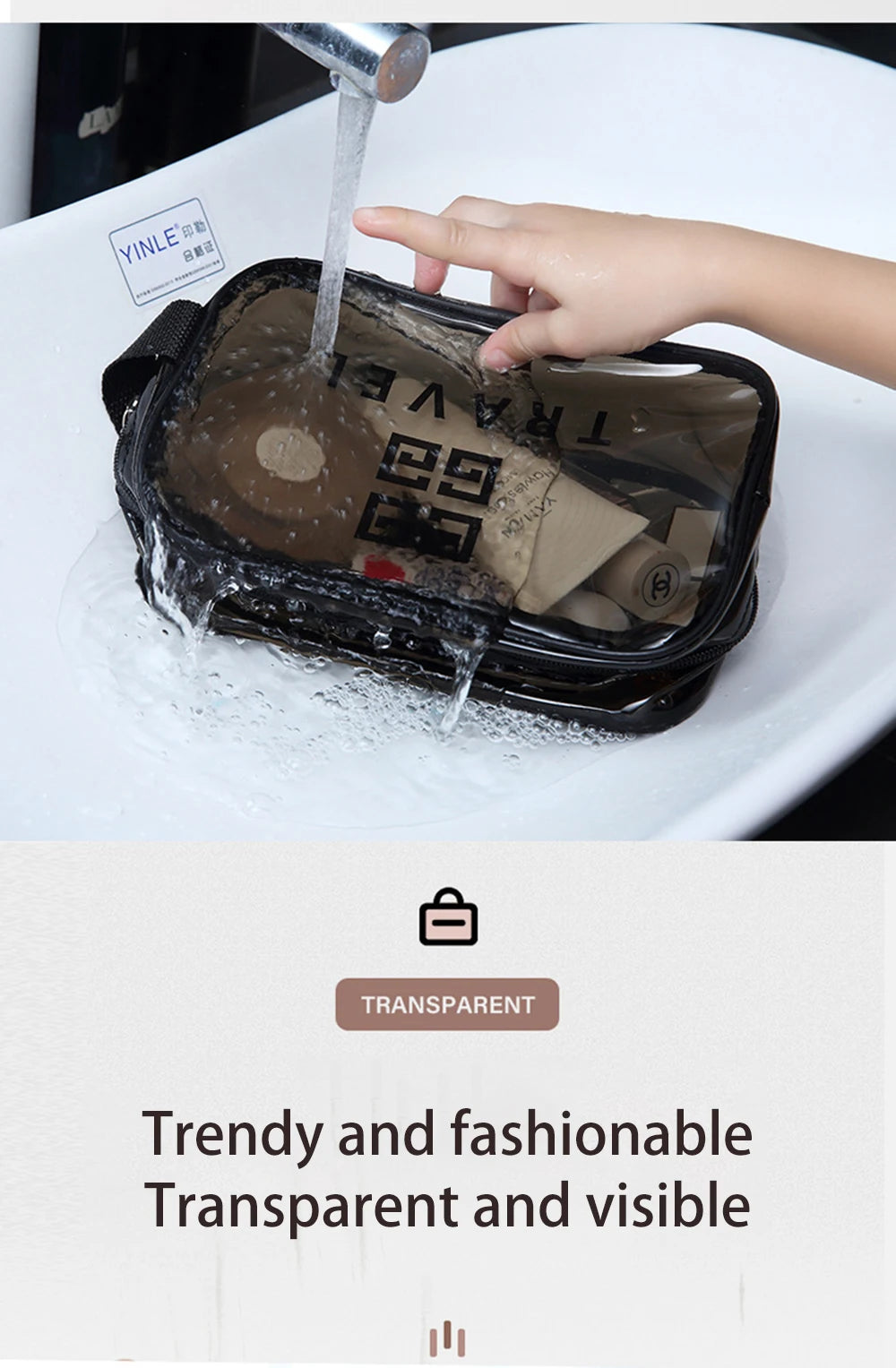 3PCS Portable Makeup Bag Large Capacity Make Up Brushes Lipstick Travel Cosmetics Storage Toiletry Bag Waterproof Transparent