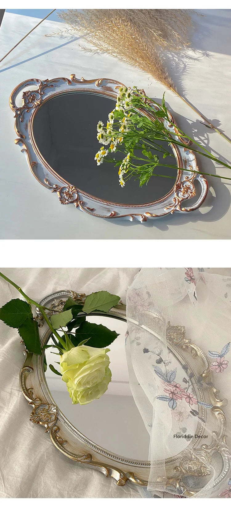 European Decorative Plate Storage Tray Oval Plate Jewelry Display Rotary Candy Decor Tray Mirror Decorative Make Up Mirror