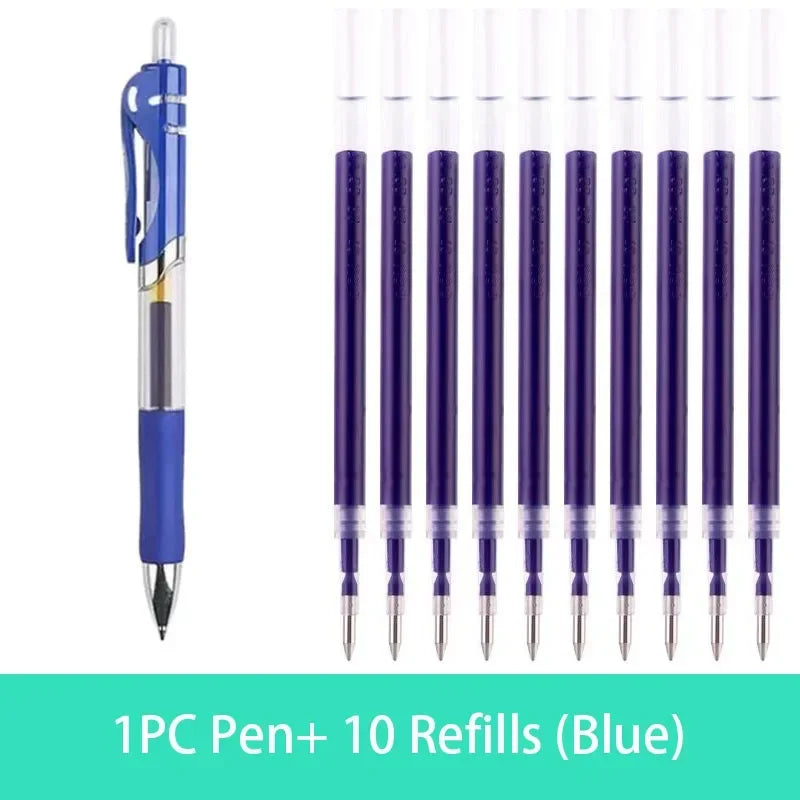 Retractable Gel Pen Set 0.5mm Black/Red/Blue Large Capacity Ball Point Pen Handle Replaceable Refills Rod School Office Supplies