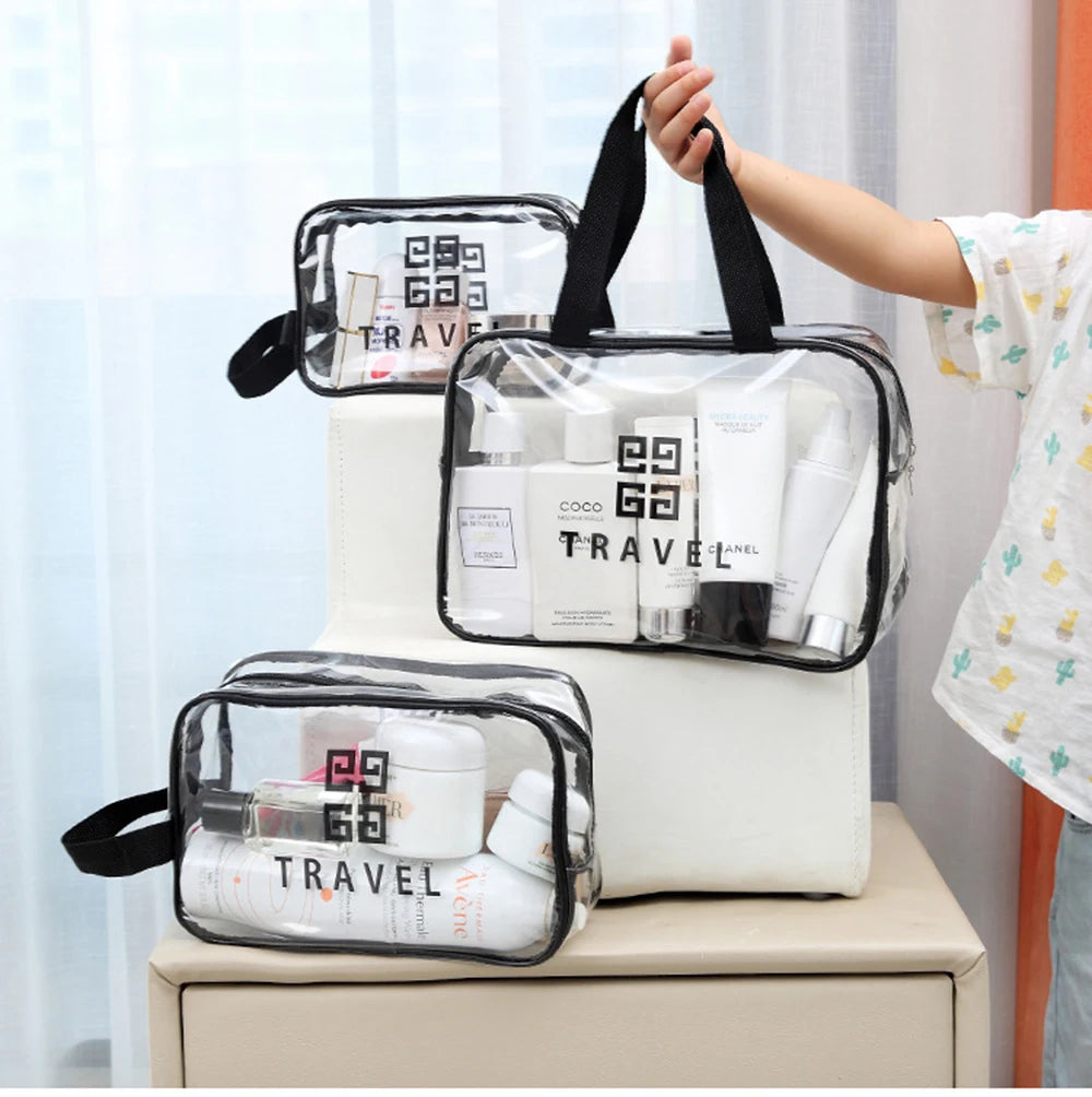 3PCS Portable Makeup Bag Large Capacity Make Up Brushes Lipstick Travel Cosmetics Storage Toiletry Bag Waterproof Transparent