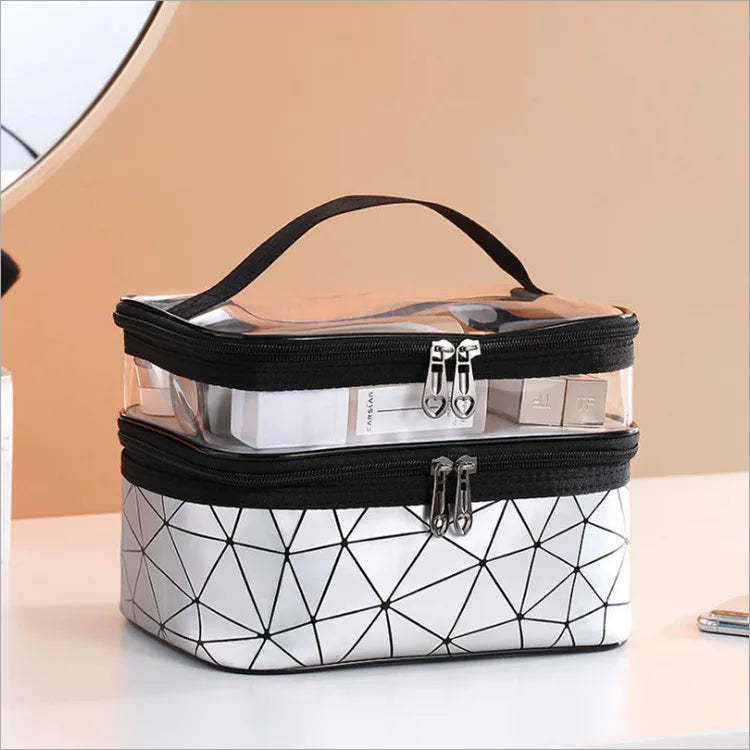 Multifunction Double Transparent Cosmetic Bag Women Make Up Case Big Capacity Travel Makeup Organizer Toiletry Beauty Storage