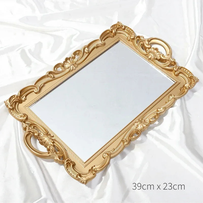 European Decorative Plate Storage Tray Oval Plate Jewelry Display Rotary Candy Decor Tray Mirror Decorative Make Up Mirror