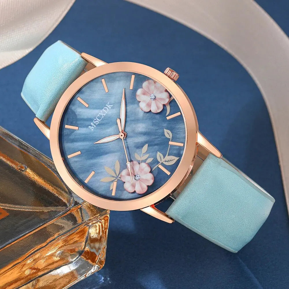 Casual Belt Watch with Simple Wallet & Glasses Set