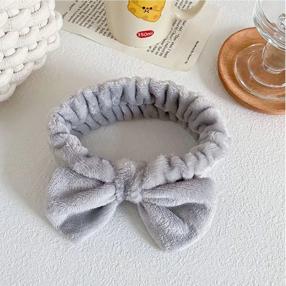 Elastic Coral Fleece Hair Band Soft Bow Fluffy Bowknot Make Up Hairband Knot Cosmetic Headbands Women