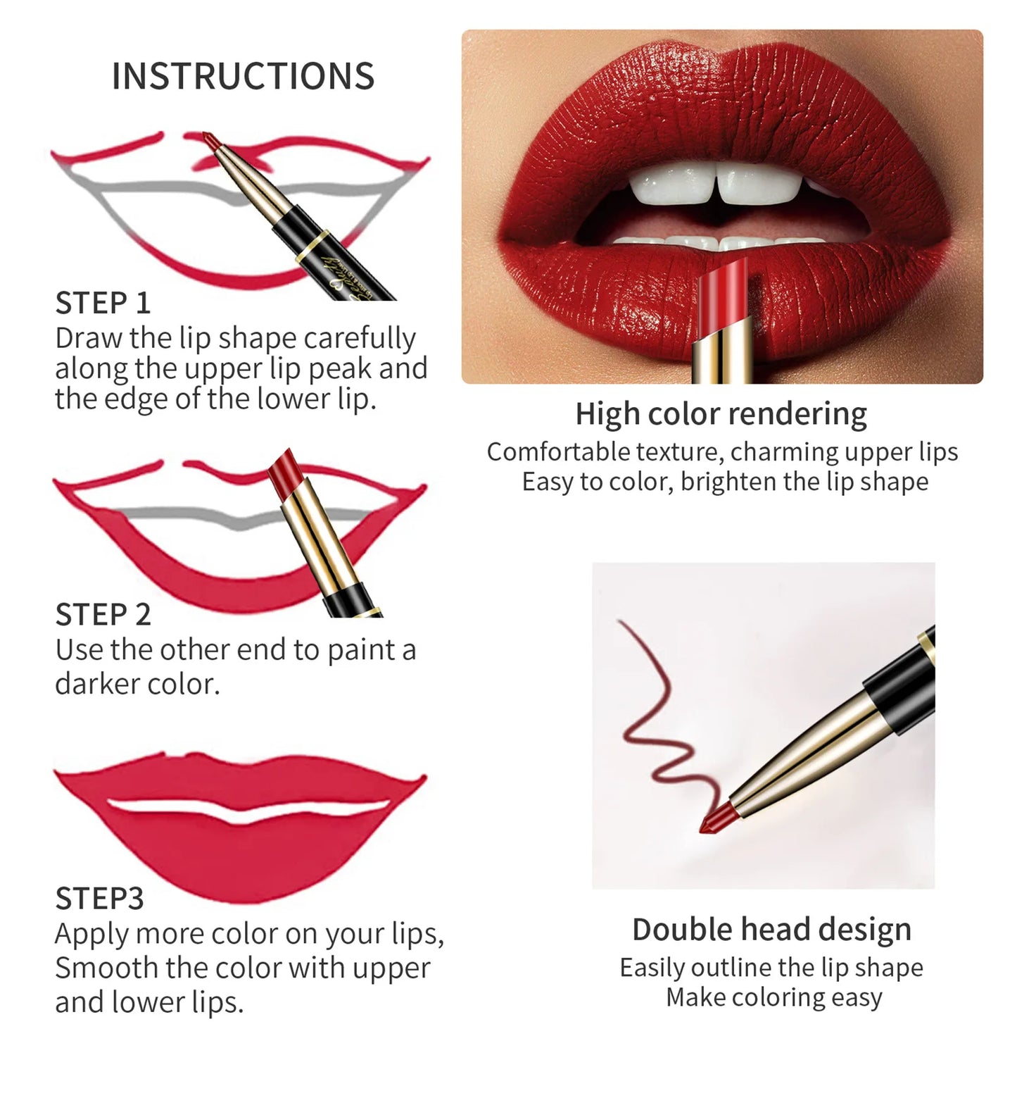 2 In 1 Lip Liner Pencil Matte Lipstick lip liner Long lasting waterproof Makeup For Lip & Eyes Cosmetics Beauty Make up