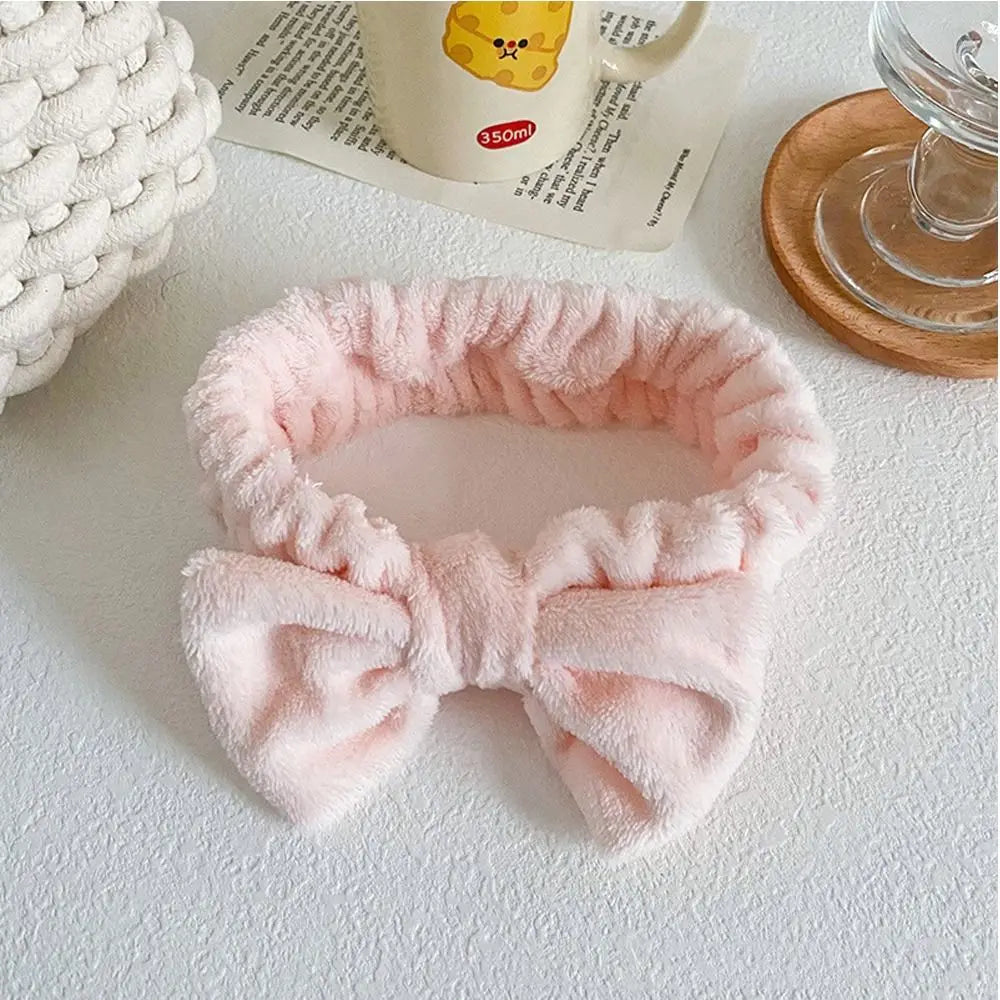 Elastic Coral Fleece Hair Band Soft Bow Fluffy Bowknot Make Up Hairband Knot Cosmetic Headbands Women