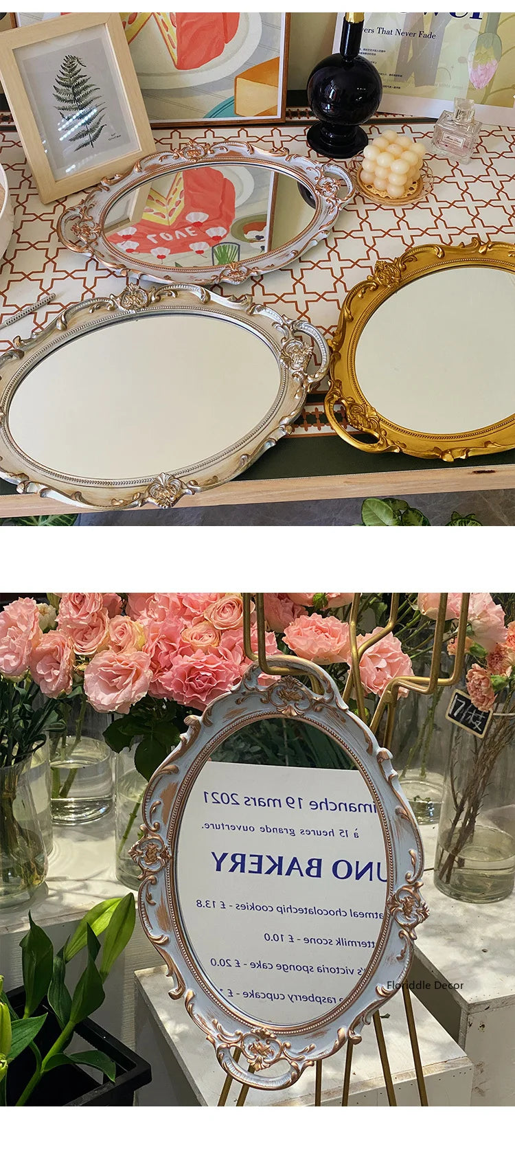European Decorative Plate Storage Tray Oval Plate Jewelry Display Rotary Candy Decor Tray Mirror Decorative Make Up Mirror