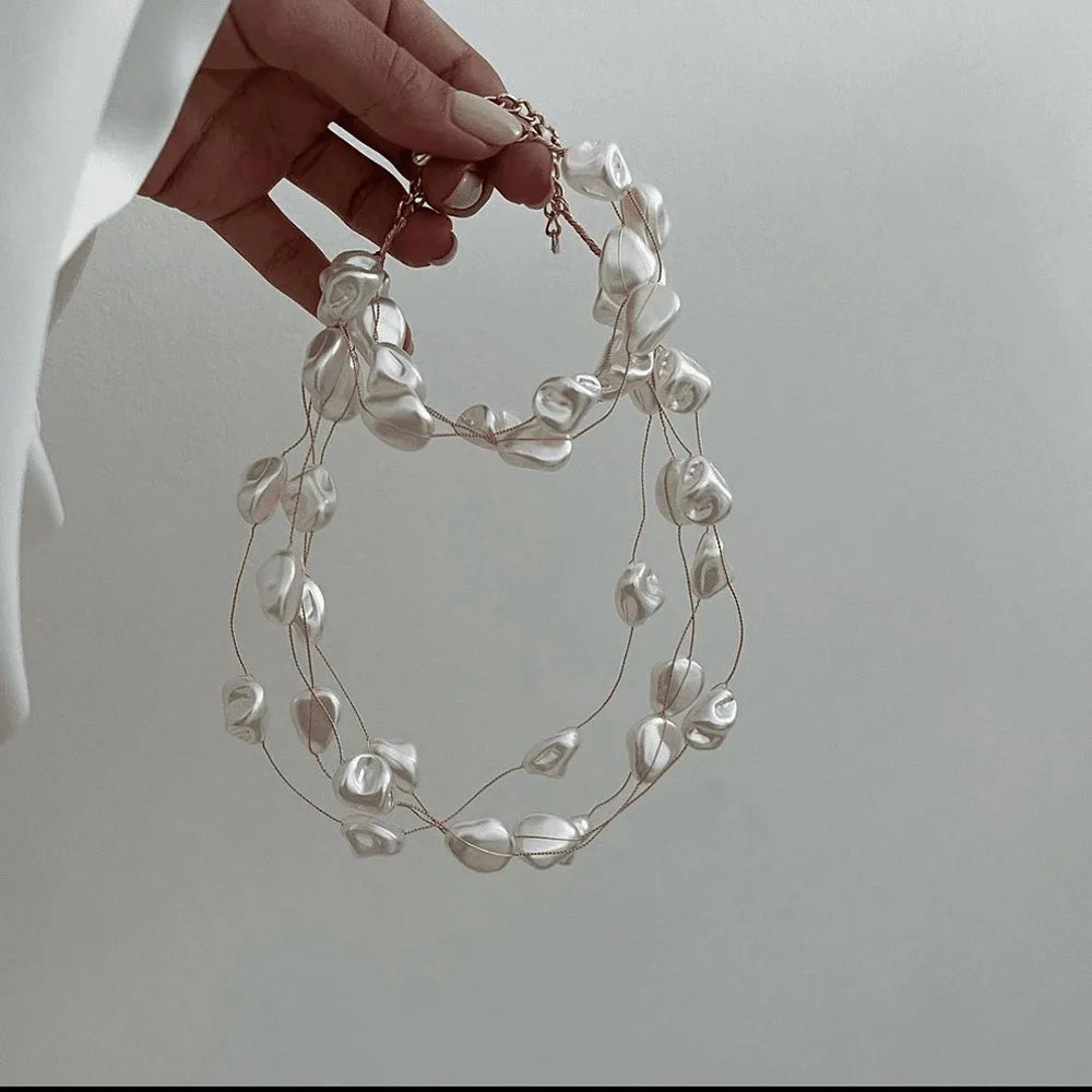 2pcs/set Hot  Irregular Imitation Pearl Chain Necklace Bracelet Jewelry Sets Unquie For Women Party Wedding Jewelry Gift S011