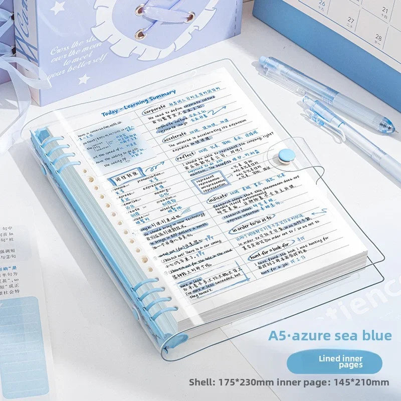 A5 Transparent Soft Cover 60 Pages Diary Loose Leaf Checkered Book School Notebooks Notebook Notepad Writing Pads Office