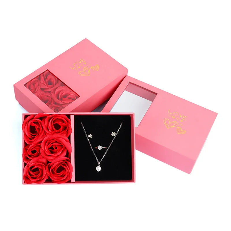 Jewelry Box Immortal Flower Jewelry Box Roses Window Valentine's Day Mother's Day Gift Box Ring Earrings Pendant Necklace Box