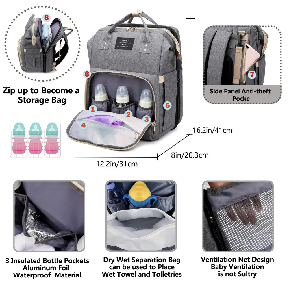 Lightweight Mommy Bag with Portable Folding Bed