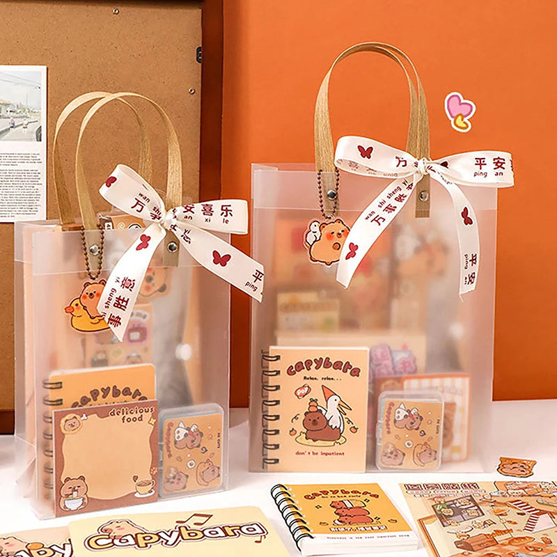 1Set Kawaii Capybara Stationery Set Cartoon Cute Handbag Stationery Set Office Supplies Student Stationery Birthday Gifts