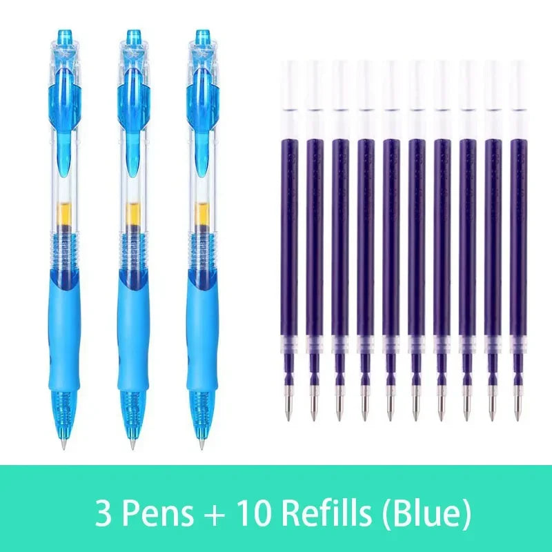 Retractable Gel Pen Set 0.5mm Black/Red/Blue Large Capacity Ball Point Pen Handle Replaceable Refills Rod School Office Supplies
