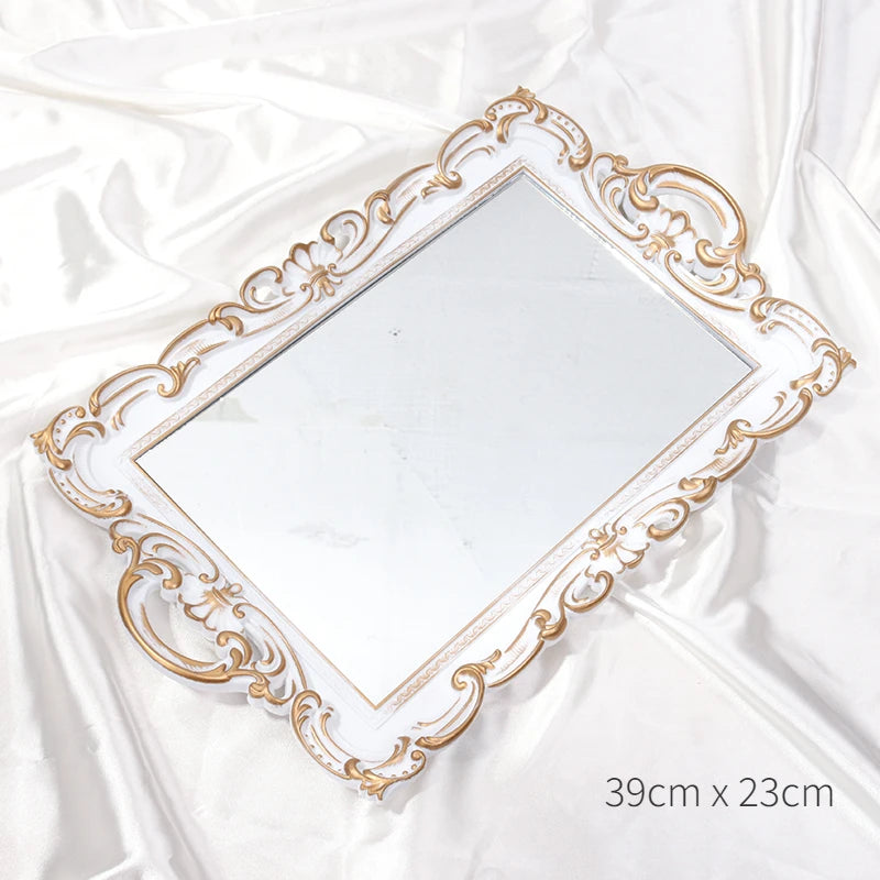 European Decorative Plate Storage Tray Oval Plate Jewelry Display Rotary Candy Decor Tray Mirror Decorative Make Up Mirror