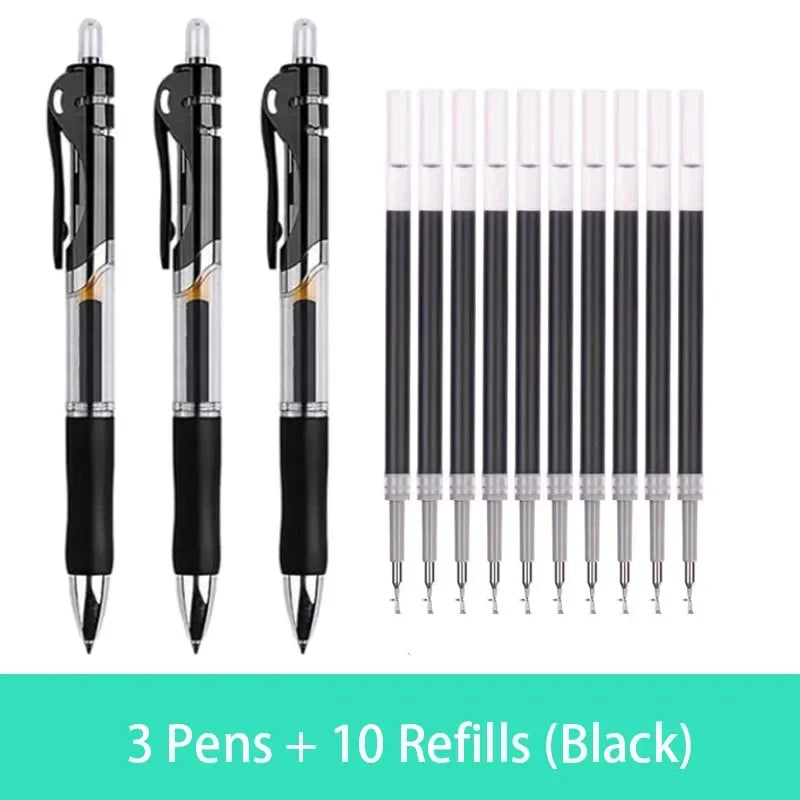 Retractable Gel Pen Set 0.5mm Black/Red/Blue Large Capacity Ball Point Pen Handle Replaceable Refills Rod School Office Supplies