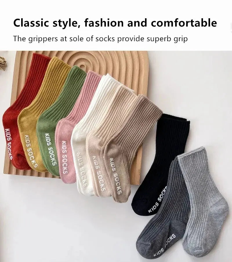 3Pairs/Lot Baby Socks Boys Girls Cotton Stripe Soft Sock Kids Toddler Non-Slip Rubber Grips Floor Socken For 0-3 Years