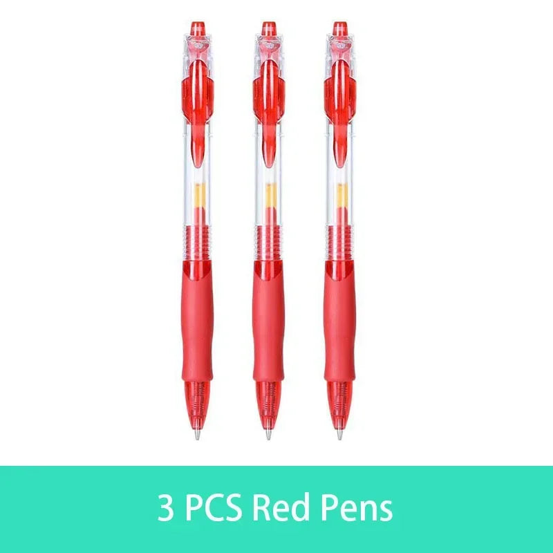 Retractable Gel Pen Set 0.5mm Black/Red/Blue Large Capacity Ball Point Pen Handle Replaceable Refills Rod School Office Supplies