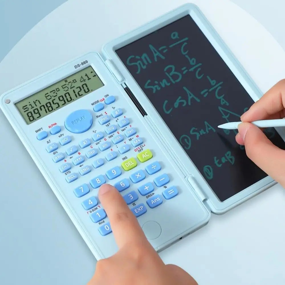 2 IN 1 Scientific Calculator with LCD Notepad 12 Digits Math Calculator Portable Foldable Handwriting Board School Office