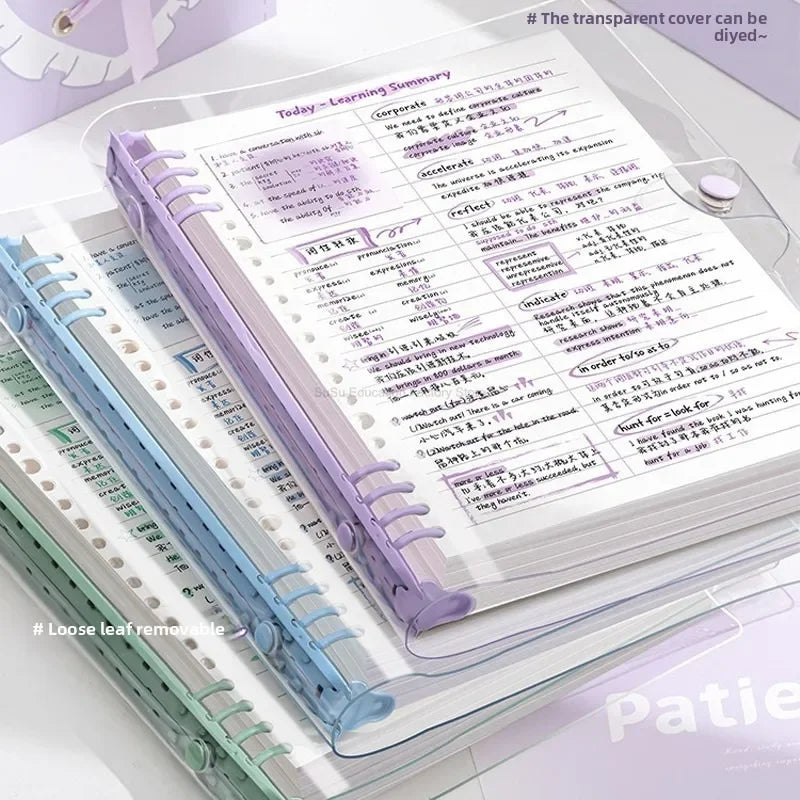 A5 Transparent Soft Cover 60 Pages Diary Loose Leaf Checkered Book School Notebooks Notebook Notepad Writing Pads Office