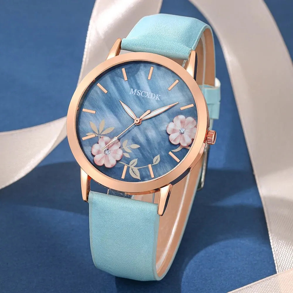 Casual Belt Watch with Simple Wallet & Glasses Set