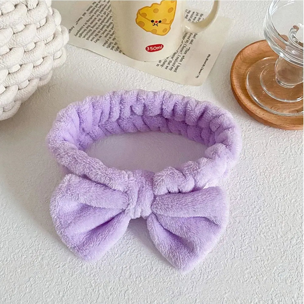 Elastic Coral Fleece Hair Band Soft Bow Fluffy Bowknot Make Up Hairband Knot Cosmetic Headbands Women