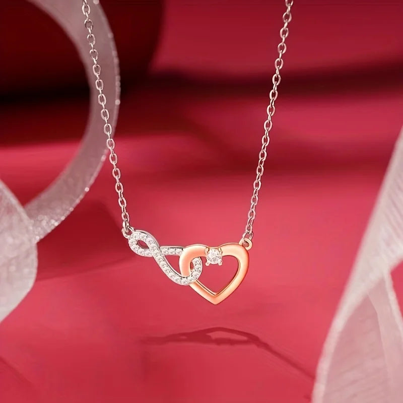 Heart Copper Inlaid Zircon Necklace with Gift Card