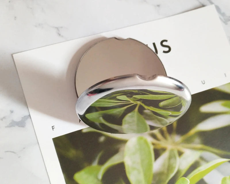 1pc Portable Women Stainless Steel Makeup Mirror Hand Pocket Folded-Side Cosmetic Make Up Mirror Small Various Shapes
