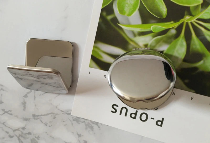 1pc Portable Women Stainless Steel Makeup Mirror Hand Pocket Folded-Side Cosmetic Make Up Mirror Small Various Shapes