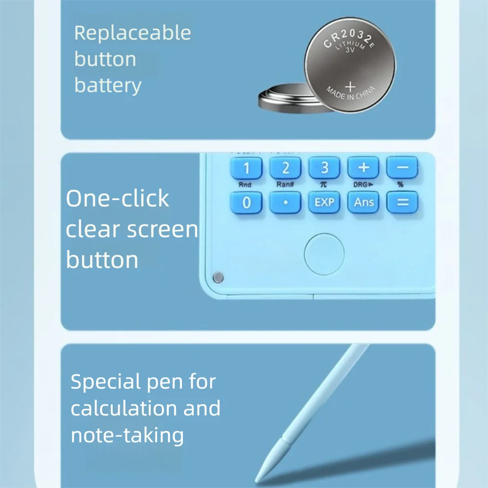 2 IN 1 Scientific Calculator with LCD Notepad 12 Digits Math Calculator Portable Foldable Handwriting Board School Office