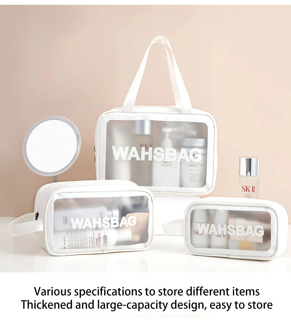 3PCS Portable Makeup Bag Large Capacity Make Up Brushes Lipstick Travel Cosmetics Storage Toiletry Bag Waterproof Transparent