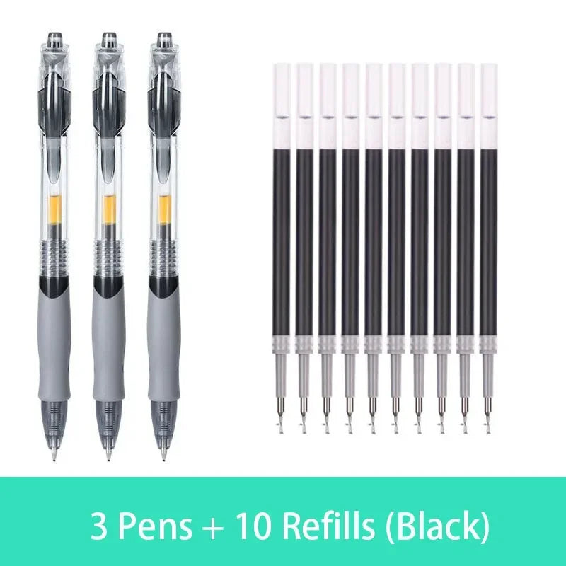 Retractable Gel Pen Set 0.5mm Black/Red/Blue Large Capacity Ball Point Pen Handle Replaceable Refills Rod School Office Supplies
