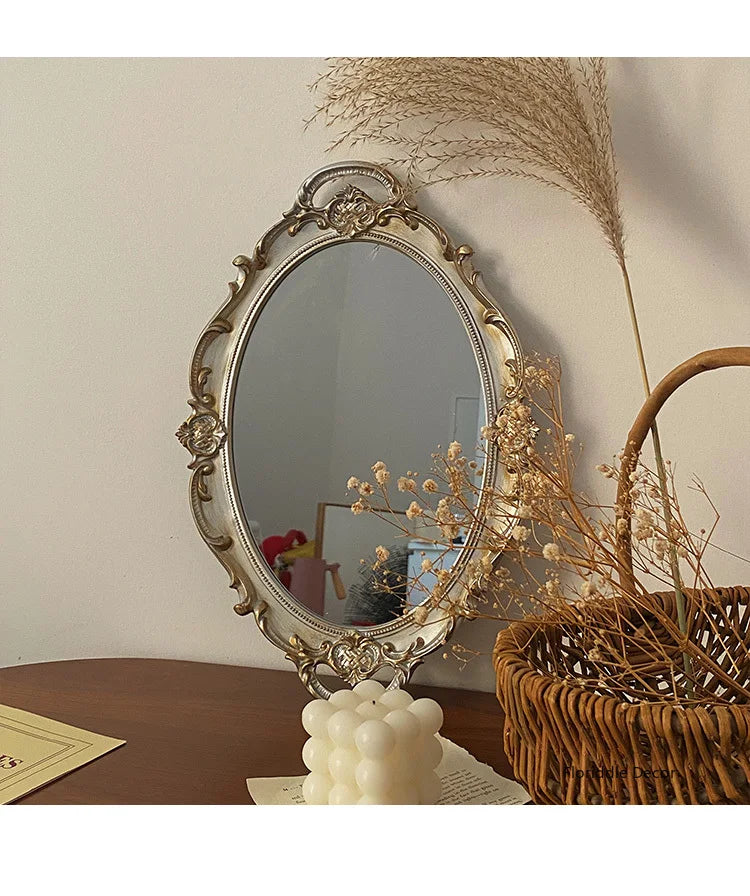 European Decorative Plate Storage Tray Oval Plate Jewelry Display Rotary Candy Decor Tray Mirror Decorative Make Up Mirror