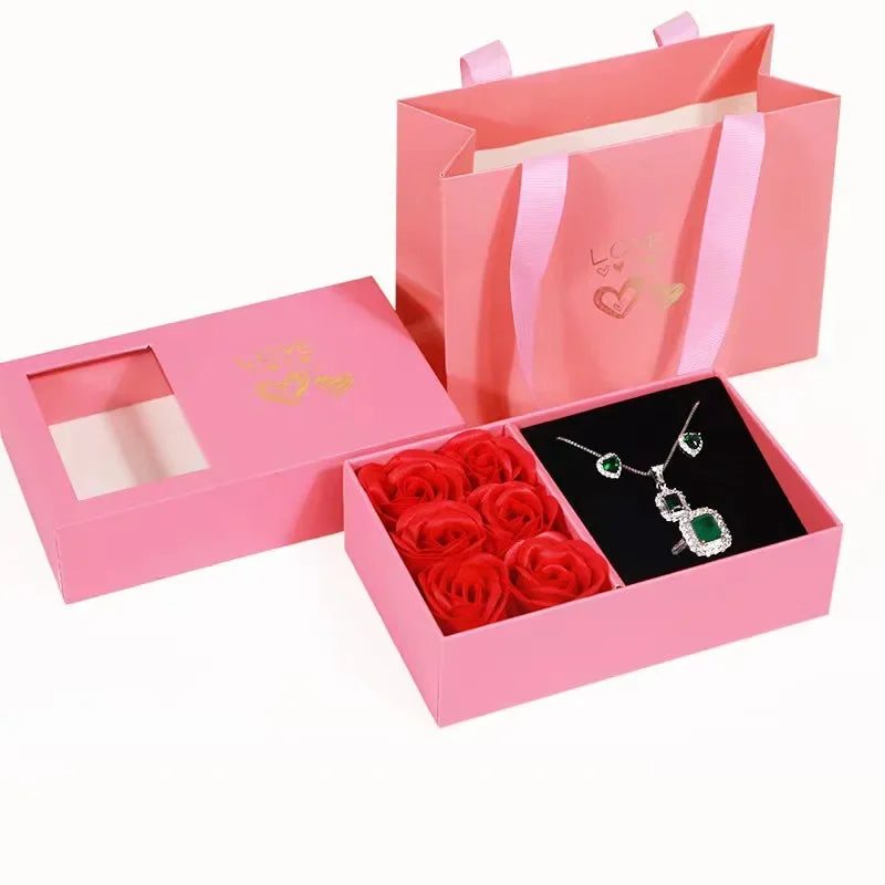 Jewelry Box Immortal Flower Jewelry Box Roses Window Valentine's Day Mother's Day Gift Box Ring Earrings Pendant Necklace Box