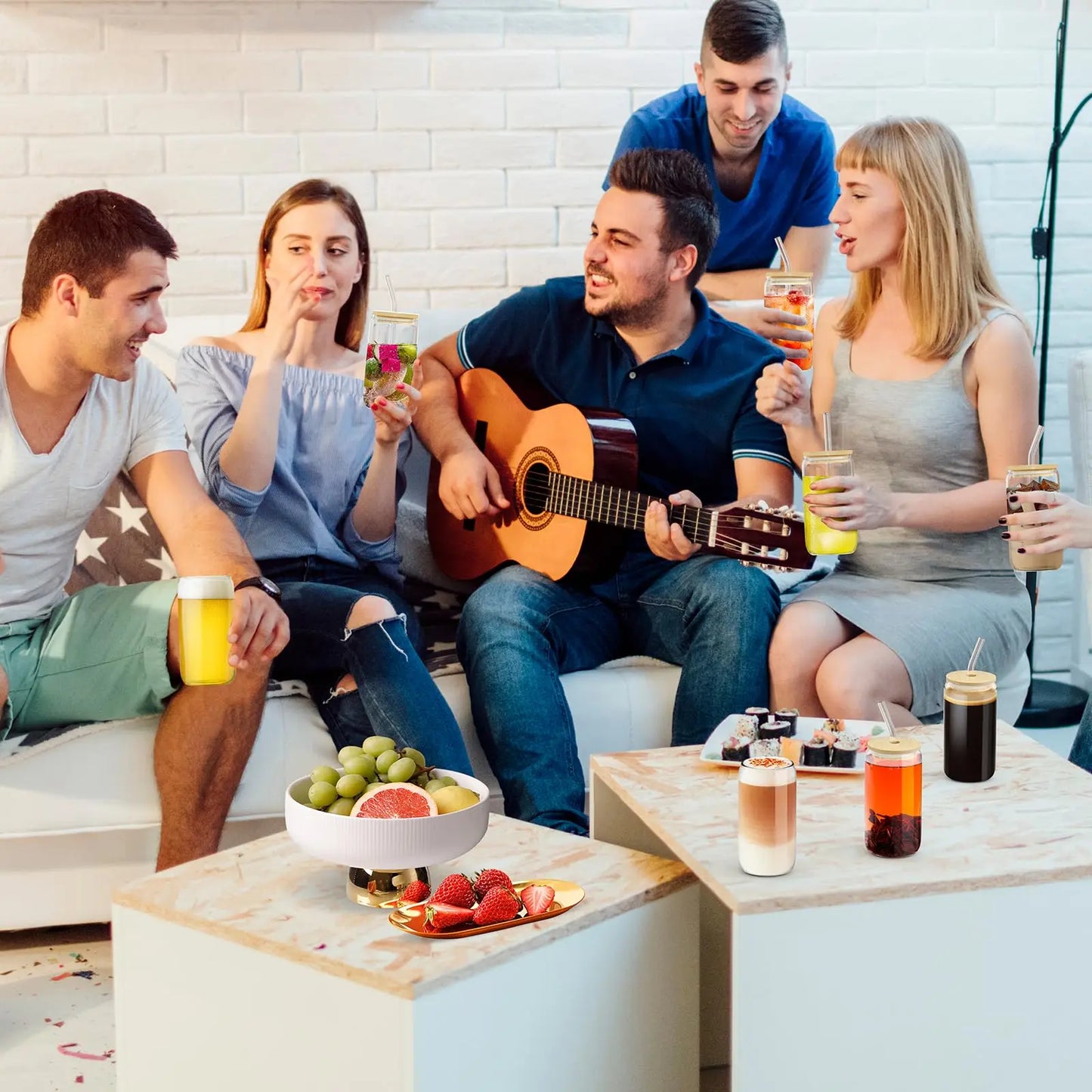  400ML Glass Cup with Wooden Lid and Straw 