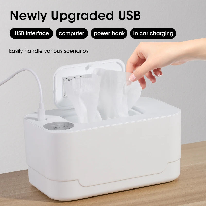 LED Display Baby Wipe Warmer Heater Wet Towel Dispenser Portable USB Charge Baby Wipe Warmer Napkin Heating Box Home/Car Use